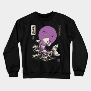 Vibrant Salmon Japanese Art | Blue Ocean Waves Ukiyo-e Style Crewneck Sweatshirt