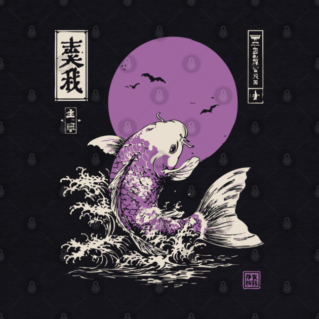 Vibrant Salmon Japanese Art | Blue Ocean Waves Ukiyo-e Style by TuncGK