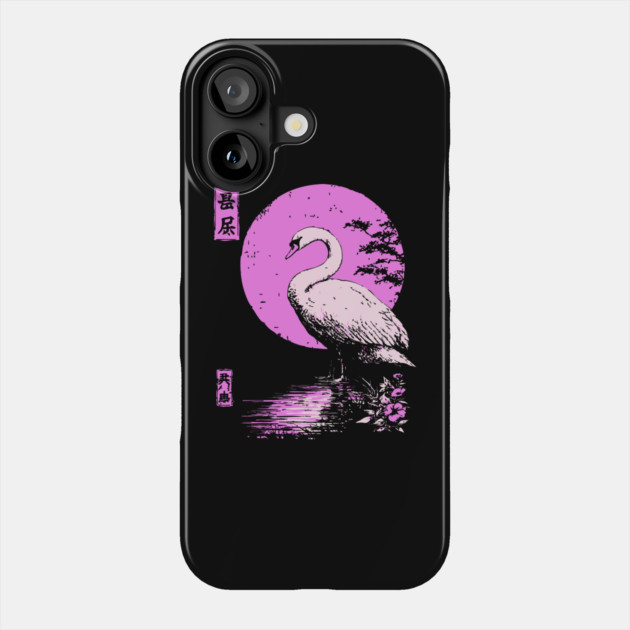Graceful Swan Japanese Art | Pink Lake Ukiyo-e Style Phone Case by TuncGK