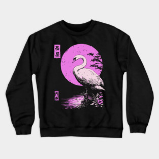 Graceful Swan Japanese Art | Pink Lake Ukiyo-e Style Crewneck Sweatshirt