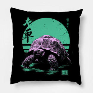 Ocean Sea Turtle Japanese Art | Neon Green Ukiyo-e Style Pillow