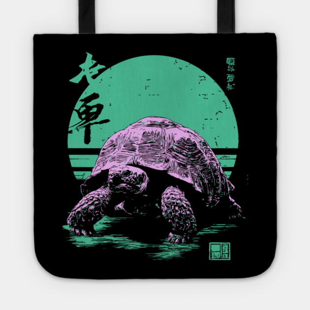 Ocean Sea Turtle Japanese Art | Neon Green Ukiyo-e Style Tote by TuncGK
