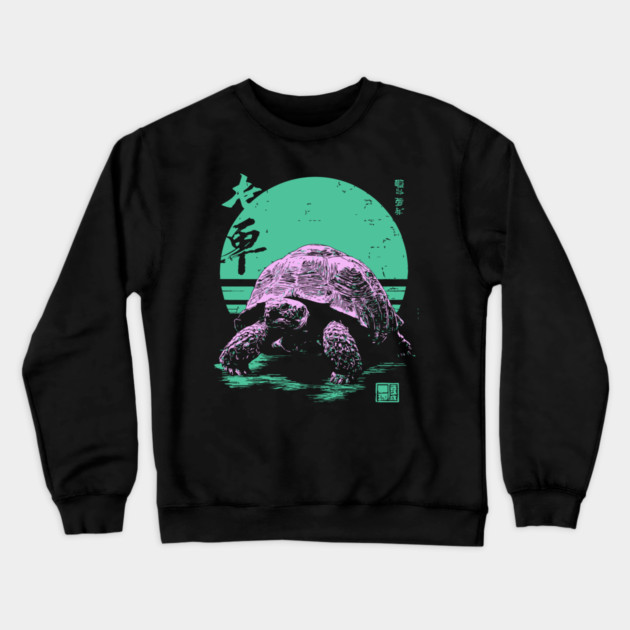 Ocean Sea Turtle Japanese Art | Neon Green Ukiyo-e Style Crewneck Sweatshirt by TuncGK