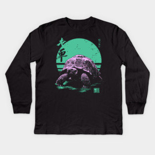 Ocean Sea Turtle Japanese Art | Neon Green Ukiyo-e Style Kids Long Sleeve T-Shirt