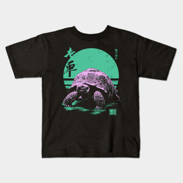 Ocean Sea Turtle Japanese Art | Neon Green Ukiyo-e Style Kids T-Shirt by TuncGK