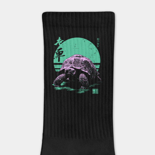 Ocean Sea Turtle Japanese Art | Neon Green Ukiyo-e Style by TuncGK