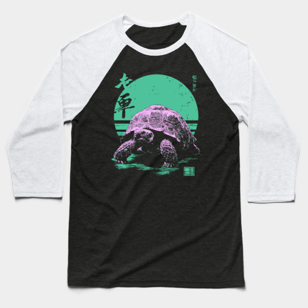 Ocean Sea Turtle Japanese Art | Neon Green Ukiyo-e Style Baseball T-Shirt by TuncGK