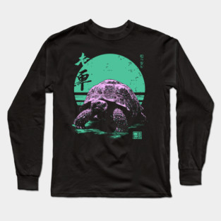 Ocean Sea Turtle Japanese Art | Neon Green Ukiyo-e Style Long Sleeve T-Shirt