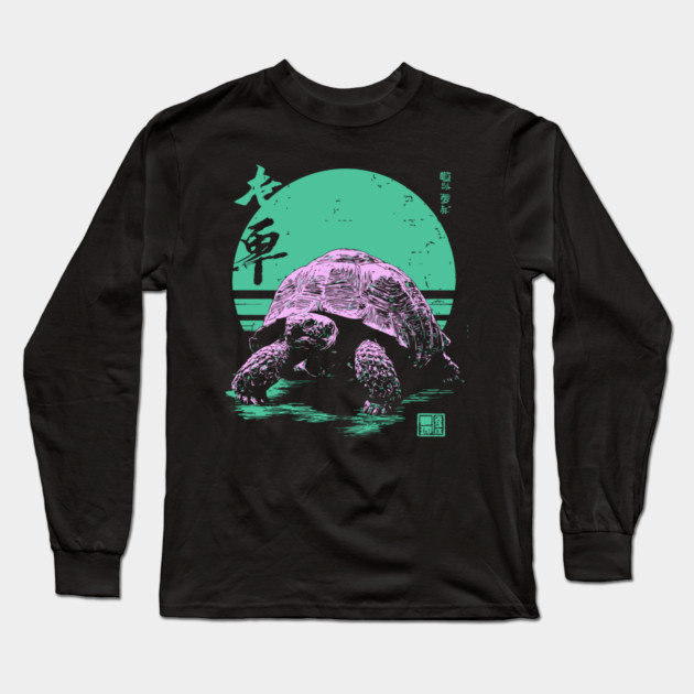 Ocean Sea Turtle Japanese Art | Neon Green Ukiyo-e Style Long Sleeve T-Shirt by TuncGK