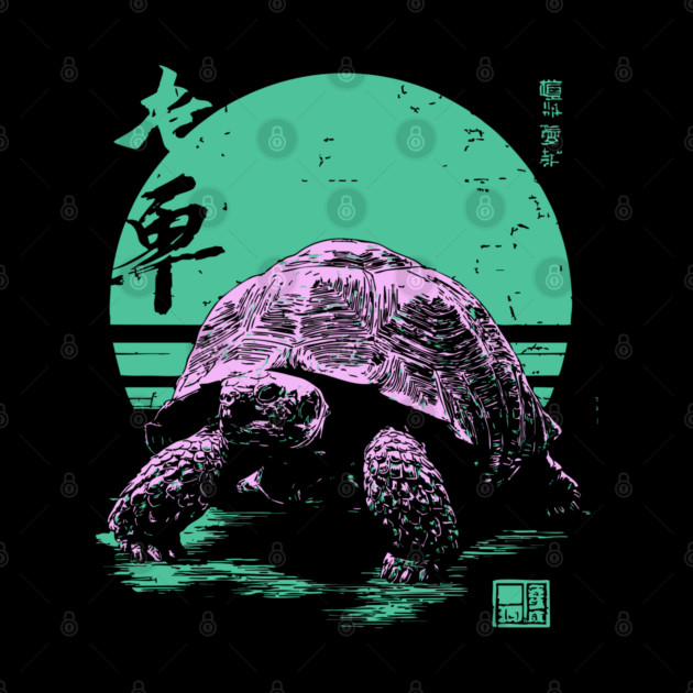 Ocean Sea Turtle Japanese Art | Neon Green Ukiyo-e Style by TuncGK