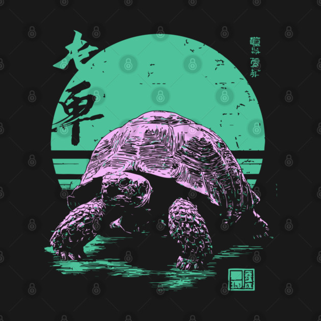 Ocean Sea Turtle Japanese Art | Neon Green Ukiyo-e Style by TuncGK