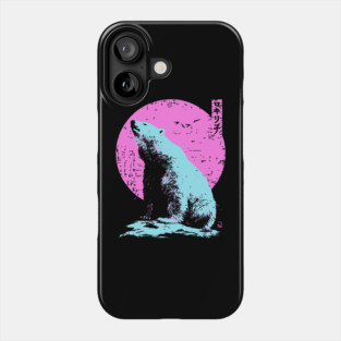 Vibrant Polar Bear Japanese Art | Pink & Blue Ukiyo-e Style Phone Case
