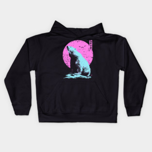 Vibrant Polar Bear Japanese Art | Pink & Blue Ukiyo-e Style Kids Hoodie