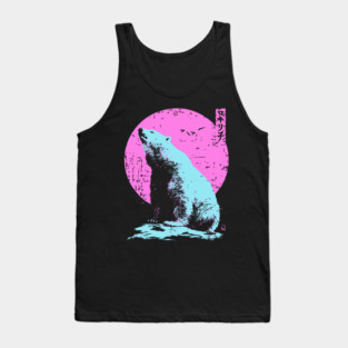 Vibrant Polar Bear Japanese Art | Pink & Blue Ukiyo-e Style Tank Top