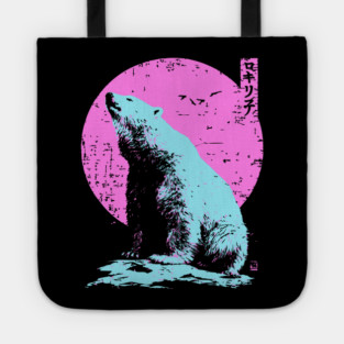 Vibrant Polar Bear Japanese Art | Pink & Blue Ukiyo-e Style Tote