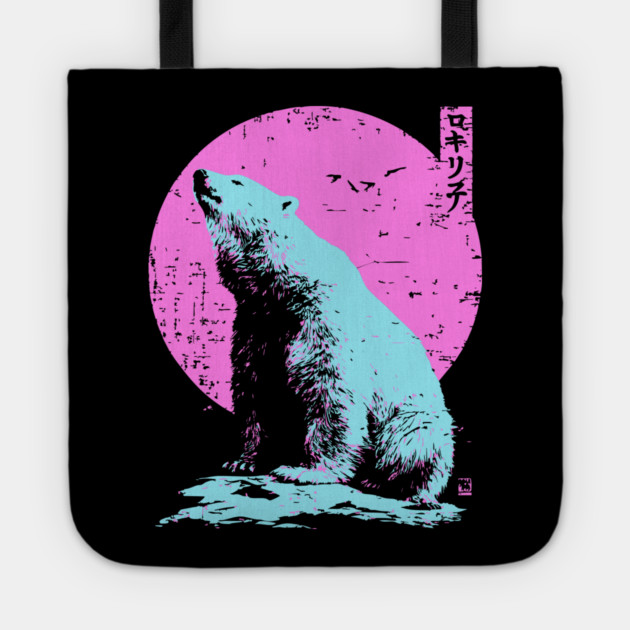 Vibrant Polar Bear Japanese Art | Pink & Blue Ukiyo-e Style Tote by TuncGK