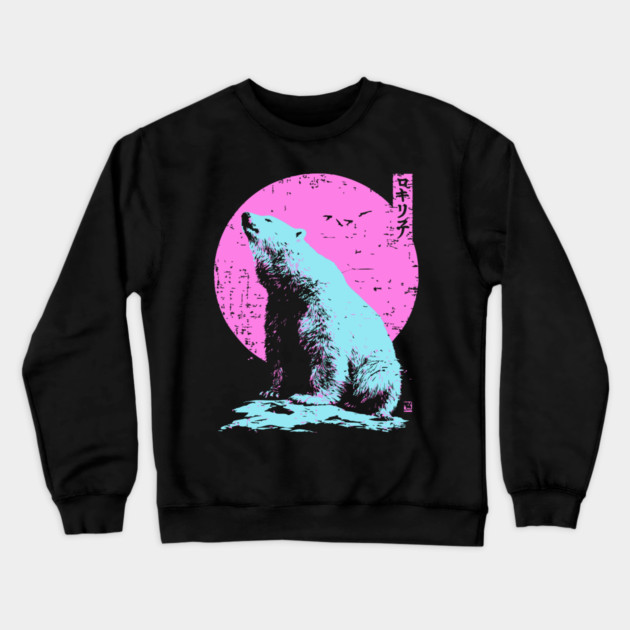 Vibrant Polar Bear Japanese Art | Pink & Blue Ukiyo-e Style Crewneck Sweatshirt by TuncGK