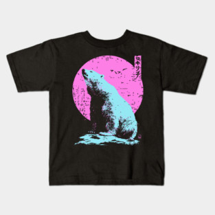 Vibrant Polar Bear Japanese Art | Pink & Blue Ukiyo-e Style Kids T-Shirt