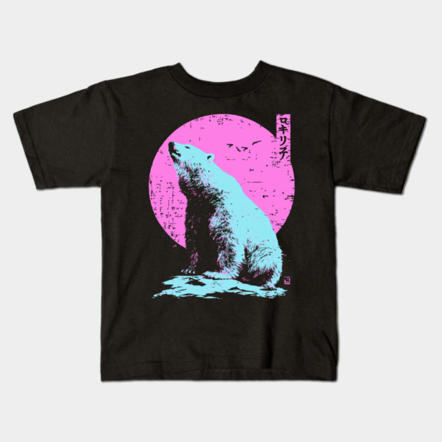 Vibrant Polar Bear Japanese Art | Pink & Blue Ukiyo-e Style Kids T-Shirt by TuncGK