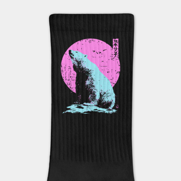 Vibrant Polar Bear Japanese Art | Pink & Blue Ukiyo-e Style by TuncGK