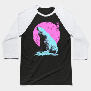 Vibrant Polar Bear Japanese Art | Pink & Blue Ukiyo-e Style Baseball T-Shirt