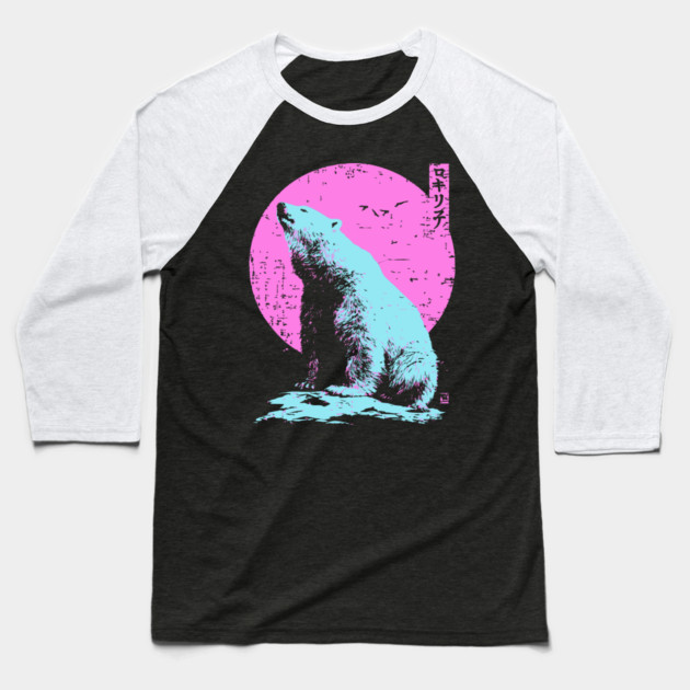 Vibrant Polar Bear Japanese Art | Pink & Blue Ukiyo-e Style Baseball T-Shirt by TuncGK