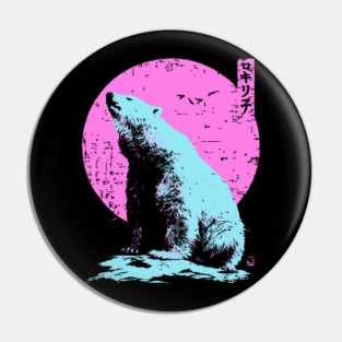 Vibrant Polar Bear Japanese Art | Pink & Blue Ukiyo-e Style Pin