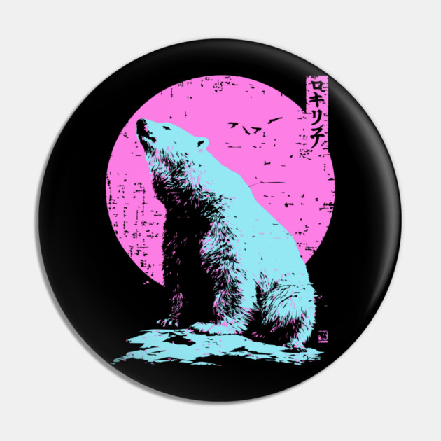 Vibrant Polar Bear Japanese Art | Pink & Blue Ukiyo-e Style Pin by TuncGK