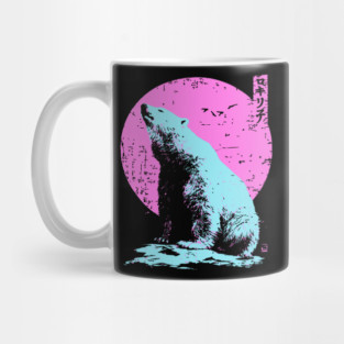 Vibrant Polar Bear Japanese Art | Pink & Blue Ukiyo-e Style Mug