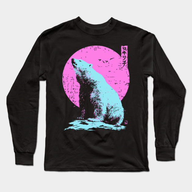 Vibrant Polar Bear Japanese Art | Pink & Blue Ukiyo-e Style Long Sleeve T-Shirt by TuncGK
