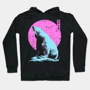 Vibrant Polar Bear Japanese Art | Pink & Blue Ukiyo-e Style Hoodie