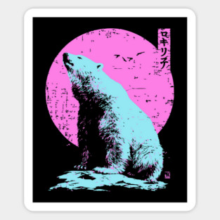 Vibrant Polar Bear Japanese Art | Pink & Blue Ukiyo-e Style Sticker