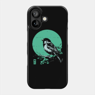 Charming Sparrow Bird Japanese Art | Green Tree Ukiyo-e Style Phone Case
