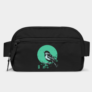 Charming Sparrow Bird Japanese Art | Green Tree Ukiyo-e Style Bag
