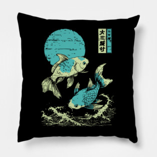 Elegant Koi Fish Japanese Art | Purple Waves Ukiyo-e Style Pillow