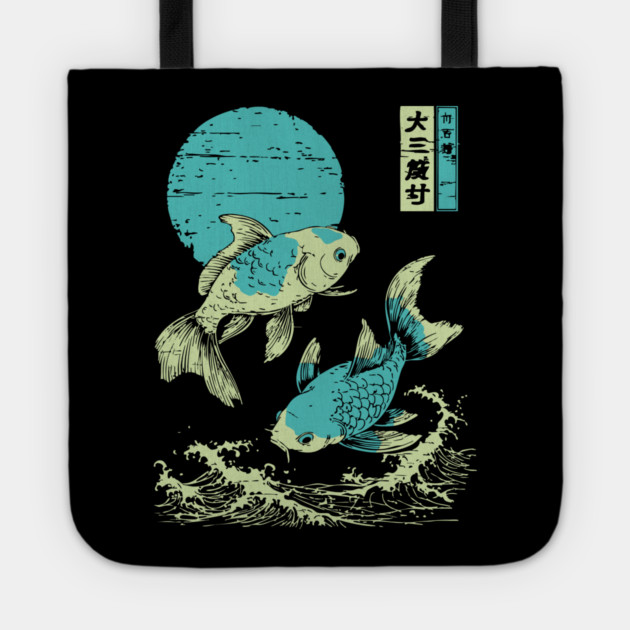 Elegant Koi Fish Japanese Art | Purple Waves Ukiyo-e Style Tote by TuncGK