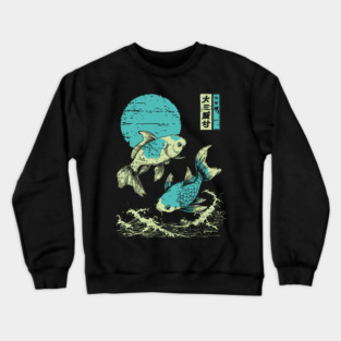 Elegant Koi Fish Japanese Art | Purple Waves Ukiyo-e Style Crewneck Sweatshirt