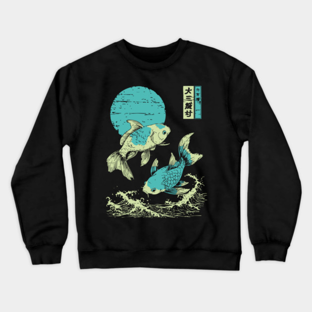 Elegant Koi Fish Japanese Art | Purple Waves Ukiyo-e Style Crewneck Sweatshirt by TuncGK