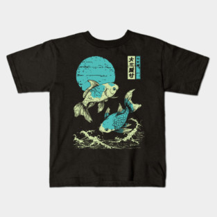 Elegant Koi Fish Japanese Art | Purple Waves Ukiyo-e Style Kids T-Shirt