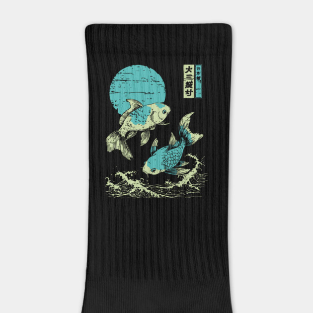 Elegant Koi Fish Japanese Art | Purple Waves Ukiyo-e Style by TuncGK