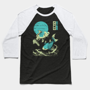 Elegant Koi Fish Japanese Art | Purple Waves Ukiyo-e Style Baseball T-Shirt