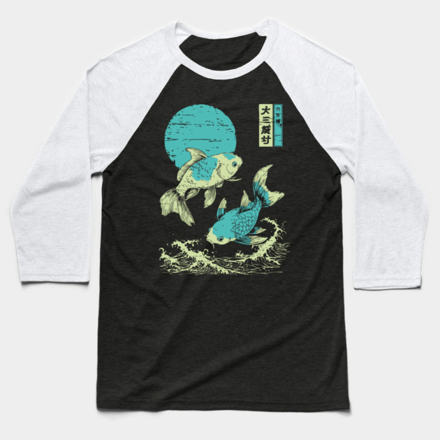 Elegant Koi Fish Japanese Art | Purple Waves Ukiyo-e Style Baseball T-Shirt by TuncGK