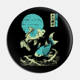Elegant Koi Fish Japanese Art | Purple Waves Ukiyo-e Style Pin