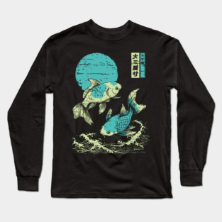 Elegant Koi Fish Japanese Art | Purple Waves Ukiyo-e Style Long Sleeve T-Shirt