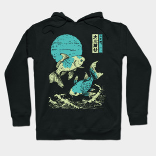 Elegant Koi Fish Japanese Art | Purple Waves Ukiyo-e Style Hoodie