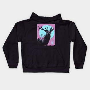 Regal Stag Deer Japanese Art | Purple & Blue Ukiyo-e Style Kids Hoodie