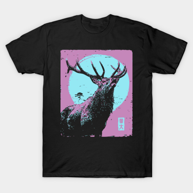 Regal Stag Deer Japanese Art | Purple & Blue Ukiyo-e Style T-Shirt by TuncGK