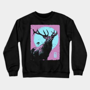 Regal Stag Deer Japanese Art | Purple & Blue Ukiyo-e Style Crewneck Sweatshirt