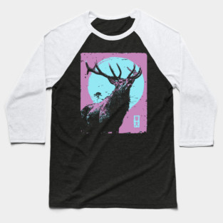 Regal Stag Deer Japanese Art | Purple & Blue Ukiyo-e Style Baseball T-Shirt
