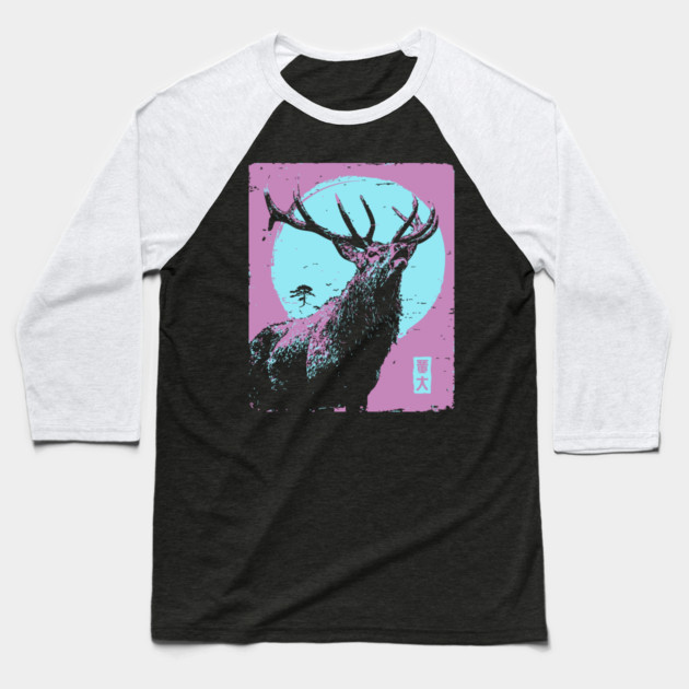 Regal Stag Deer Japanese Art | Purple & Blue Ukiyo-e Style Baseball T-Shirt by TuncGK